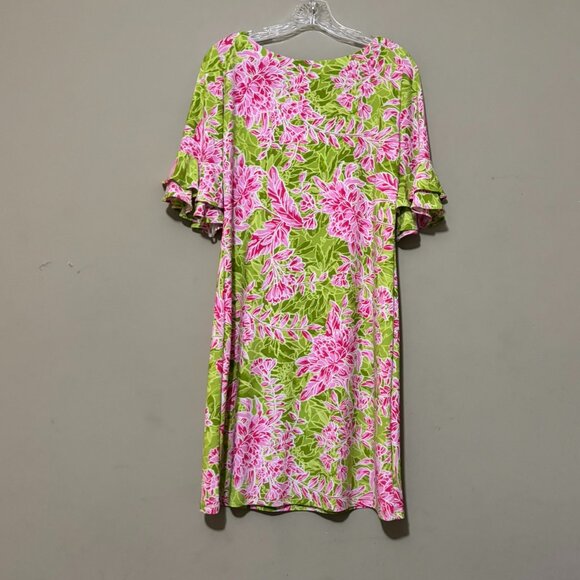 Cappagallo Pink Lime Green Erika Floral Print Ruffle Sleeve Dress Size S - Picture 2 of 4